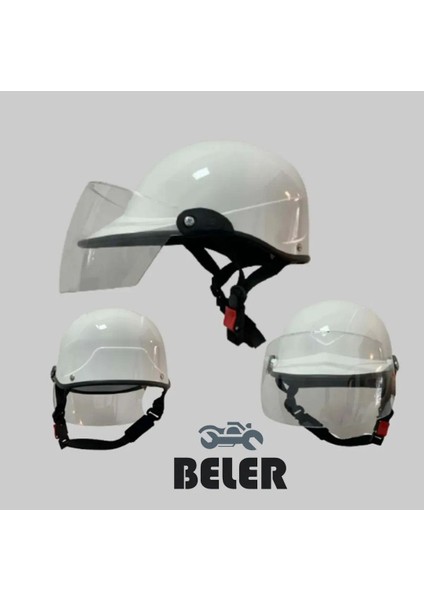 Beyaz Camlı Jokey Kask Motosiklet ve Scooter Kaskı