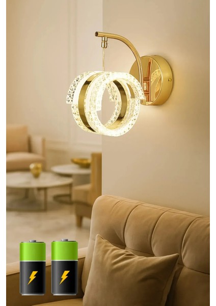 Sueno Model Sarkıt Gümüş Kaplama Oturma Yatak Mutfak Çocuk Odası Duvar LED Pilli Aplik