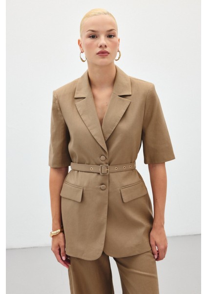 Kısa Kollu Kemerli Ceket - Camel fiyatları