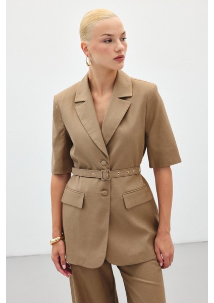 Kısa Kollu Kemerli Ceket - Camel fırsatları