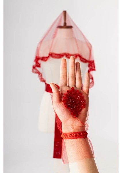 Dalga Taşlı Gelin Duvağı Seti (Kına Örtüsü + Gelin Kuşağı + Kına Eldiveni) fiyatları