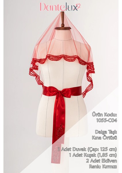 Dalga Taşlı Gelin Duvağı Seti (Kına Örtüsü + Gelin Kuşağı + Kına Eldiveni) indirimleri