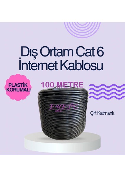 E15 100 Metre 1000MBPS Cat6 Internet Kablosu Ethernet Iç Dış Mekan Ortam 23 Awg