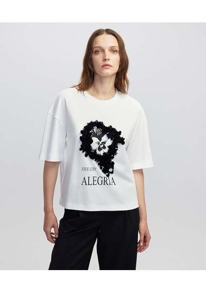Slogan ve Görsel Baskılı Tişört IW6250070034002