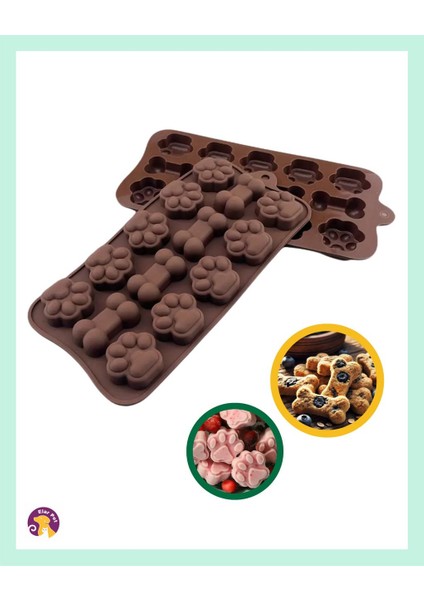 Silikon 14 Bölmeli Köpek Kemiği ve Pati Silikon Kalıbı, Pasta ve Ödül Maması Yapımı Için(1 Adet )(Ithalat Ürün)