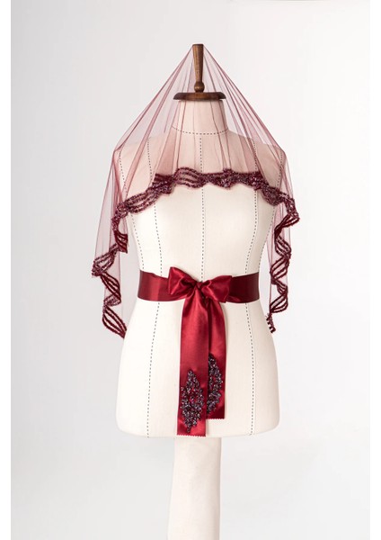 Dalga Taşlı Gelin Duvağı Seti (Kına Örtüsü + Gelin Kuşağı + Kına Eldiveni)