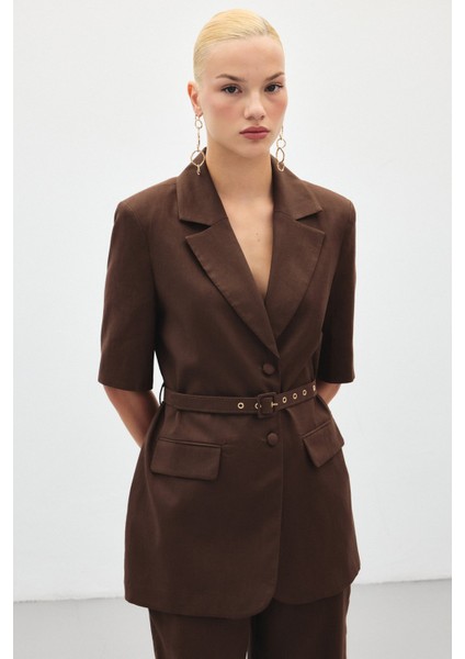 Kısa Kollu Kemerli Ceket - Kahve fiyatları
