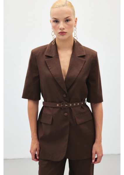 Kısa Kollu Kemerli Ceket - Kahve fırsatları