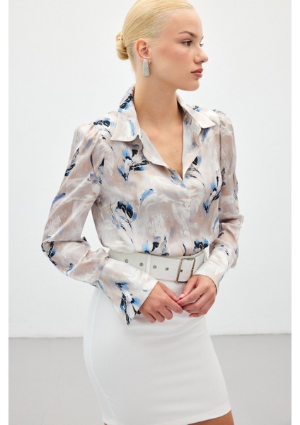 Vatkalı Desenli Gömlek - Mavi