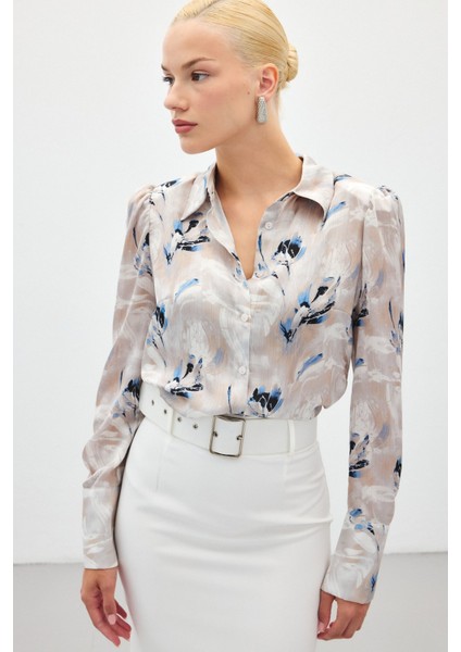 Vatkalı Desenli Gömlek - Mavi indirimleri