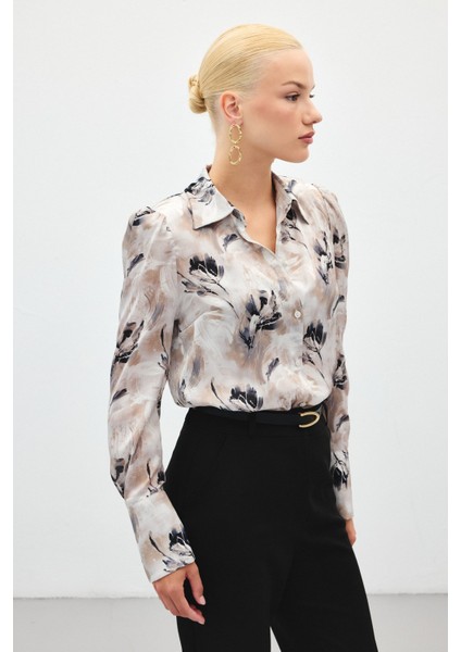 Vatkalı Desenli Gömlek - Gri