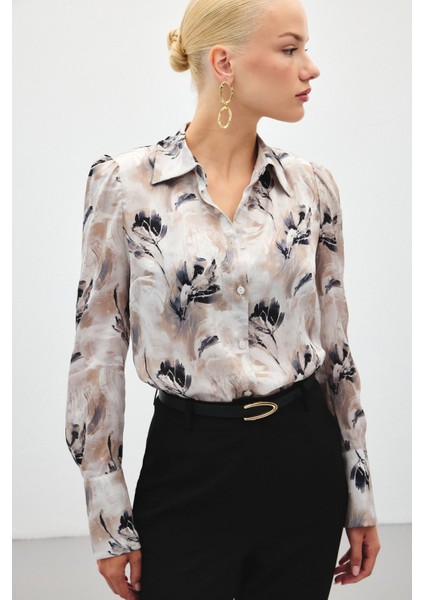 Vatkalı Desenli Gömlek - Gri indirimleri