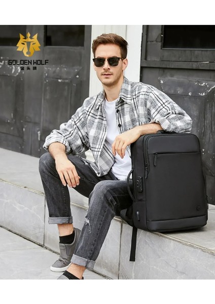 Şifreli, USB Girişli, Genişletilebilir Körüklü, Suya Dayanıklı Premium Sırt Çantası GB00397