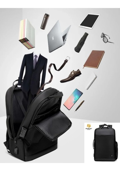Şifreli, USB Girişli, Genişletilebilir Körüklü, Suya Dayanıklı Premium Sırt Çantası GB00397