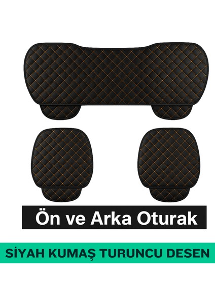Mitsubishi Galant Eterna 1980–1990 Uyumlu 3 Parça Kapitone Oturak Araba Koltuk Kumaş Siyah Turuncu - Kaymaz | Trobus