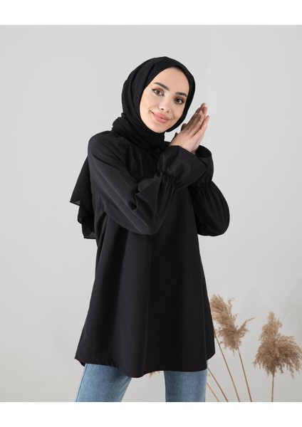 Kolu Büzgülü Poplin Gömlek