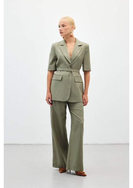 Kısa Kollu Kemerli Ceket - Haki fiyatları