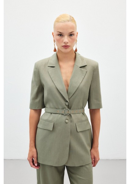 Kısa Kollu Kemerli Ceket - Haki modelleri