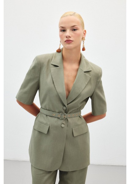 Kısa Kollu Kemerli Ceket - Haki fırsatları
