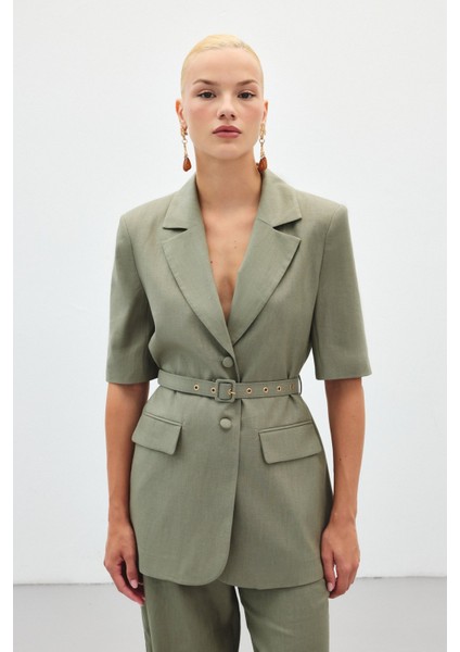 Kısa Kollu Kemerli Ceket - Haki indirimleri