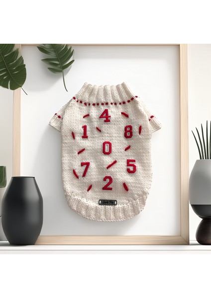 Köpek Için Rakamlı Beyaz Kırmızı Kazak