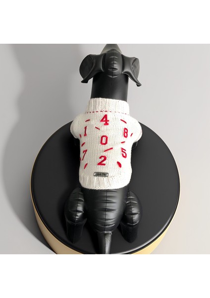 Köpek Için Rakamlı Beyaz Kırmızı Kazak
