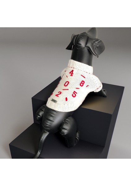 Köpek Için Rakamlı Beyaz Kırmızı Kazak