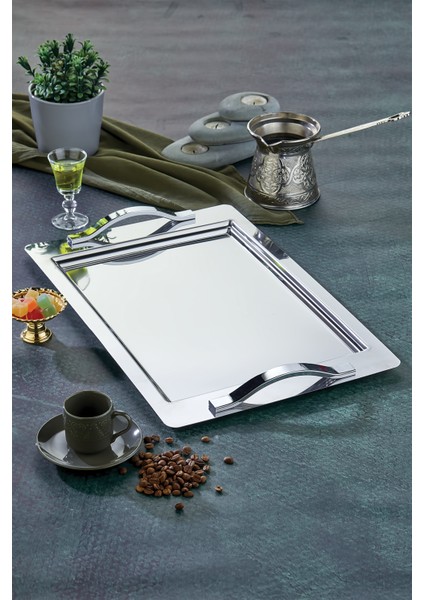 Ela Çay Kahve Sunum Tepsisi Paslanmaz Çelik