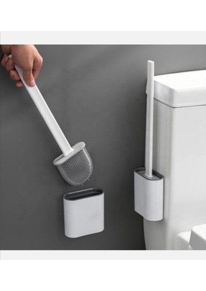 Yapışkanlı Duvar Monteli Silikon Tuvalet Fırçası - Bükülebilen Silikon Wc Klozet Fırçası