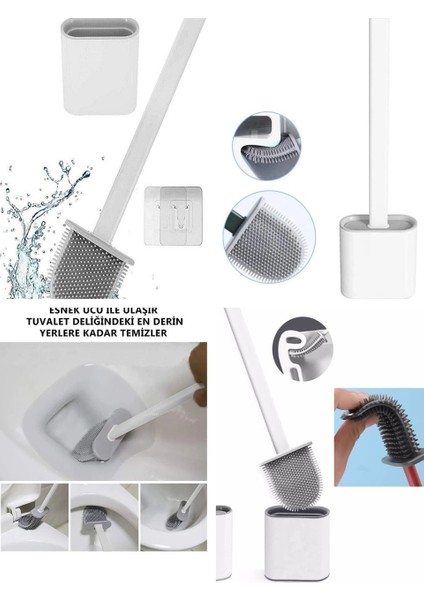 Yapışkanlı Duvar Monteli Silikon Tuvalet Fırçası - Bükülebilen Silikon Wc Klozet Fırçası fırsatları