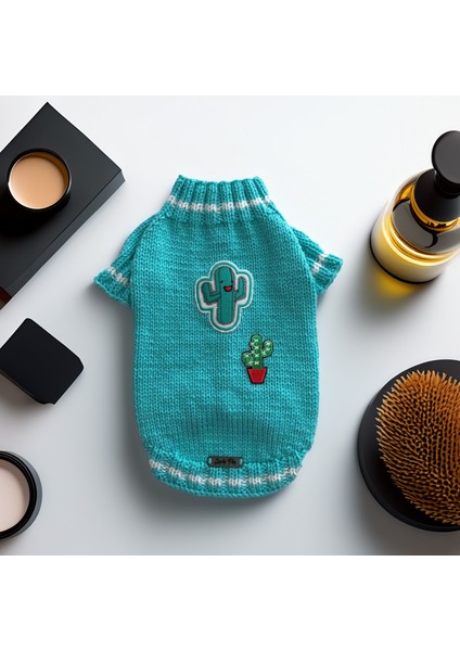 Köpek Için Kaktüslü Turkuaz Kazak
