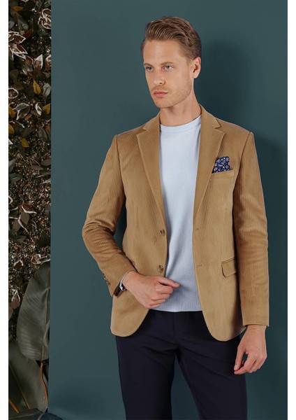 Camel Kadife Slim Fit Çift Yırtmaçlı Mono Yaka Casual Ceket fırsatları