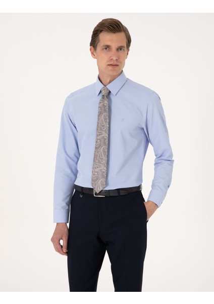 Erkek Mavi Slim Fit Uzun Kollu Basic Gömlek 50316734-VR036
