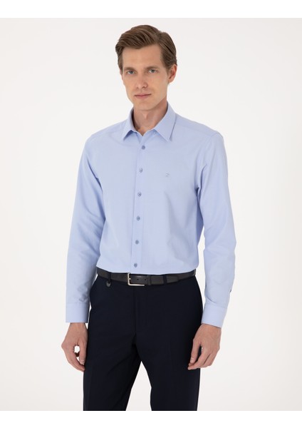Erkek Mavi Slim Fit Uzun Kollu Basic Gömlek 50316734-VR036 modelleri