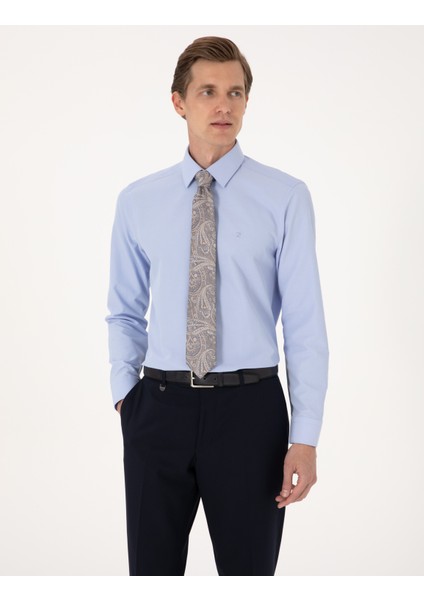 Erkek Mavi Slim Fit Uzun Kollu Basic Gömlek 50316734-VR036 fırsatları