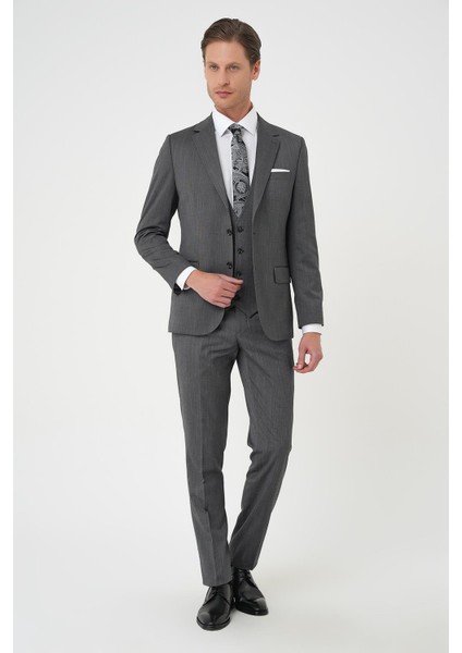 Slim Fit Esnek Yelekli Klasik Füme Takım Elbise Tk 897 modelleri