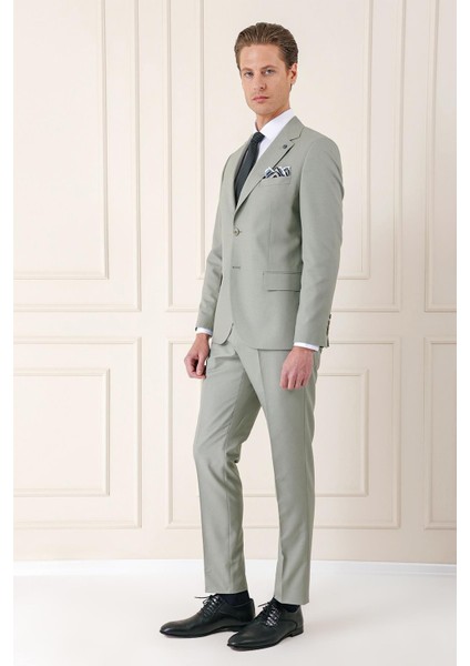 Slim Fit Jakarlı Çift Yırtmaç Klasik Nil Yeşili Takım Elbise Tk 893 modelleri