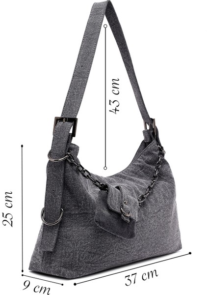 Kadın Gri Kumaş Omuz Çantası 25ABD27086F fiyatları