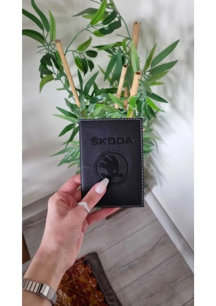 Skoda Deri Dikişli Araç Ruhsat Kılıfı Kabı Ruhsatlık Araba Ruhsat Koruyucu