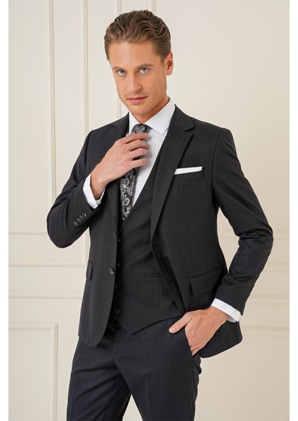 Slim Fit Esnek Yelekli Klasik Siyah Takım Elbise Tk 897 fırsatları