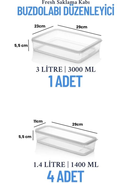 5 Li Set Sızdırmaz Fresh Saklama Kabı 1 Adet 3000ML 4 Adet 1400ML - Şeffaf - Buzdolabı Düzenleyici indirimleri