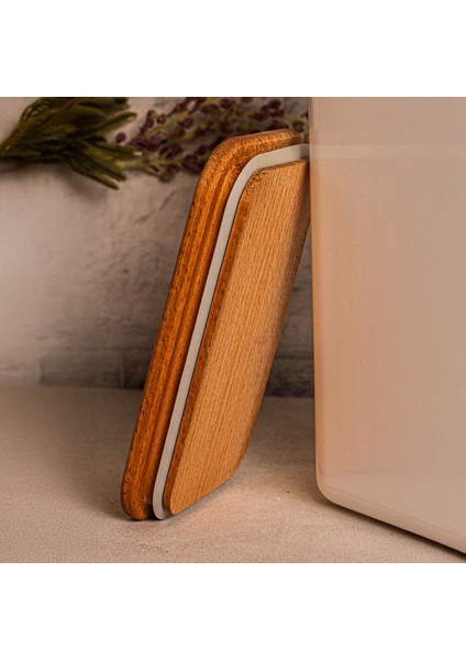 Cube - 6'lı Vakumlu Ahşap Kapaklı Etiketli Plastik Saklama Kabı Baharatlık Saklama Organizeri 1900ML fırsatları