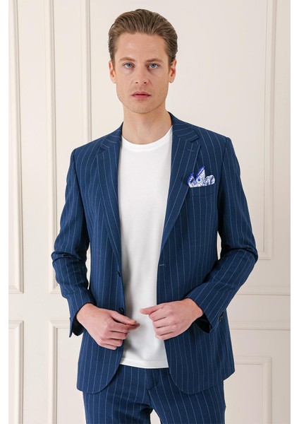 Comfort Fit Çift Yırtmaç Çizgili Pamuk Casual Lacivert Ceket C 674 fiyatları
