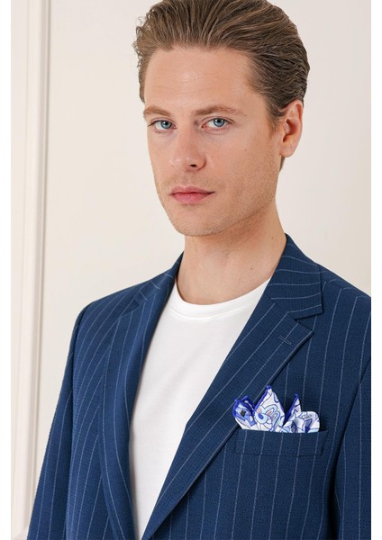 Comfort Fit Çift Yırtmaç Çizgili Pamuk Casual Lacivert Ceket C 674 fırsatları