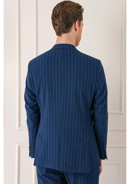 Comfort Fit Çift Yırtmaç Çizgili Pamuk Casual Lacivert Ceket C 674 indirimleri