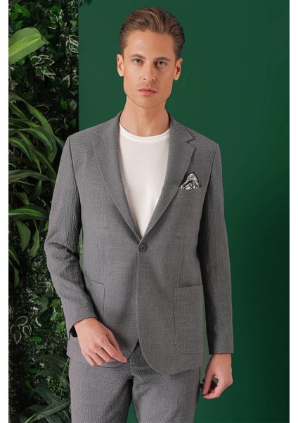 Comfort Fit Torba Cep Pötikare Gofre Kumaş Esnek Casuel Füme Ceket C 669