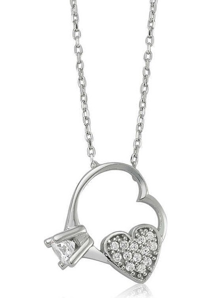 Gümüş Kalp Tek Taş Bayan Kolye