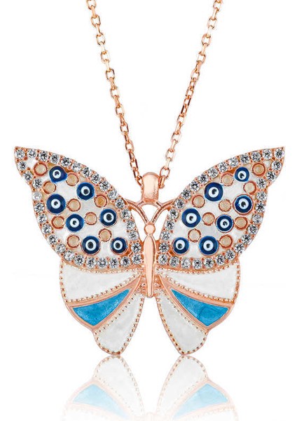Gümüş Nazarlı Kelebek Bayan Kolye