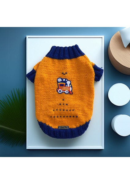 Köpek Için Lokomotifli Turuncu Mavi Kazak