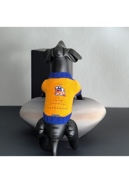 Köpek Için Lokomotifli Turuncu Mavi Kazak